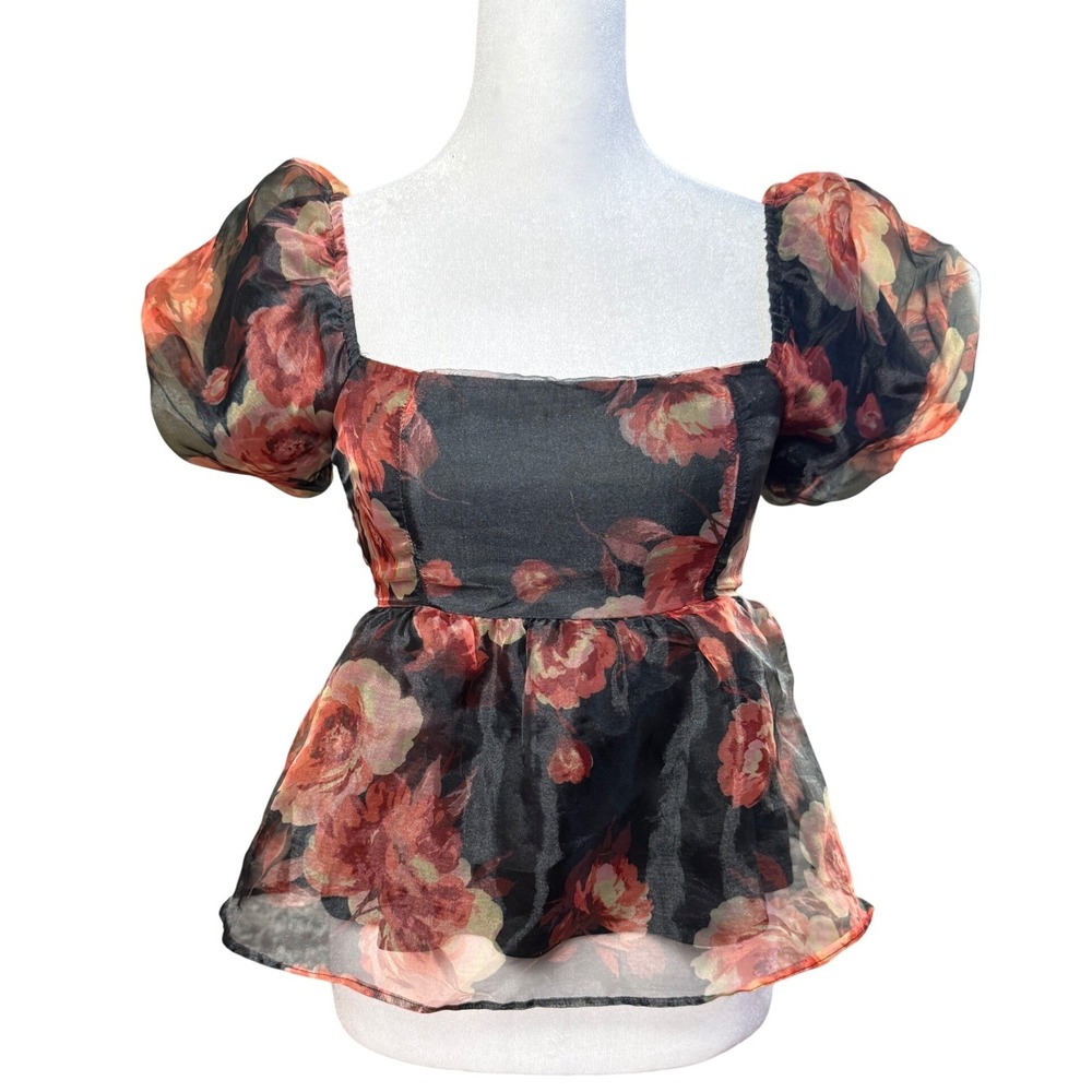 Thirty/Thirty L.A. Floral Puff Sleeve Baby Doll Top Women's Small Cottagecore